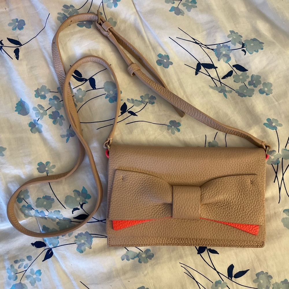 Kate spade nude and neon coral bow crossbody convertible clutch